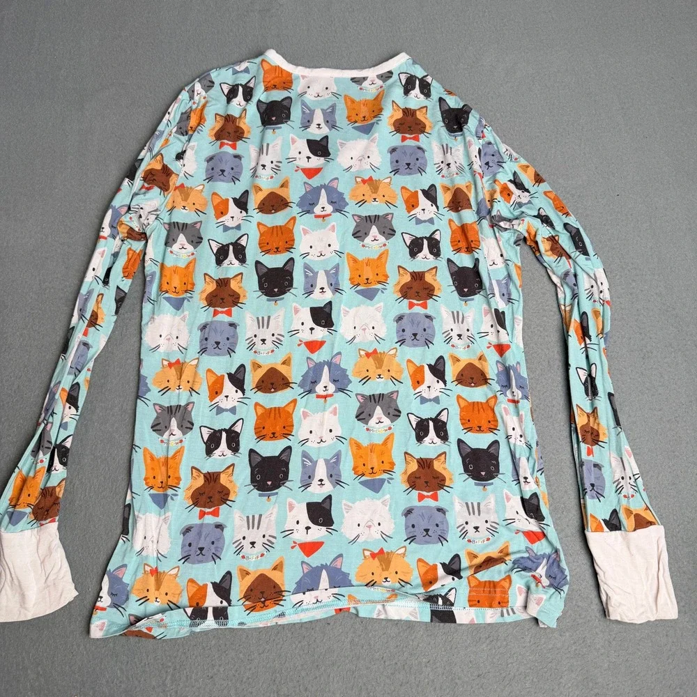 Little Sleepies Cool Cats Bamboo Viscose Pajama Set Womens Medium Blue Henley LS - Picture 7 of 13